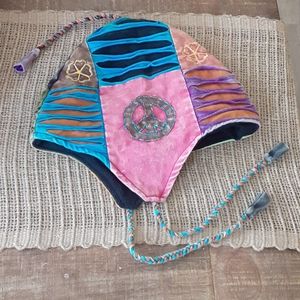 Patchwork BoHo Hat Colorful with Fleece Lining